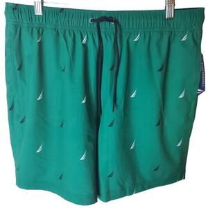 Nautica Peppergreen Sailboat Perforamnce Swim Trunks, NWT, Large